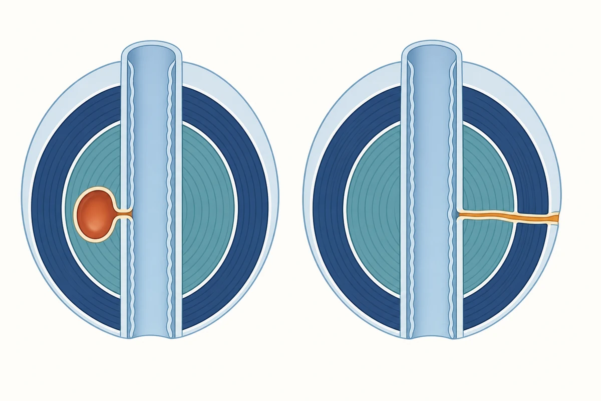 Illustration of an anal abscess pathway and persistent fistula tract