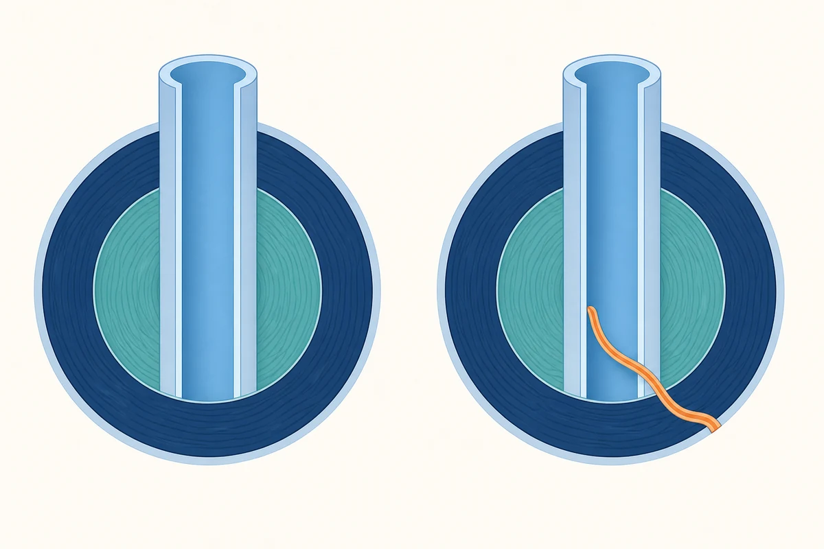 Schematic comparison of a healthy anal canal and a simple anal fistula tract