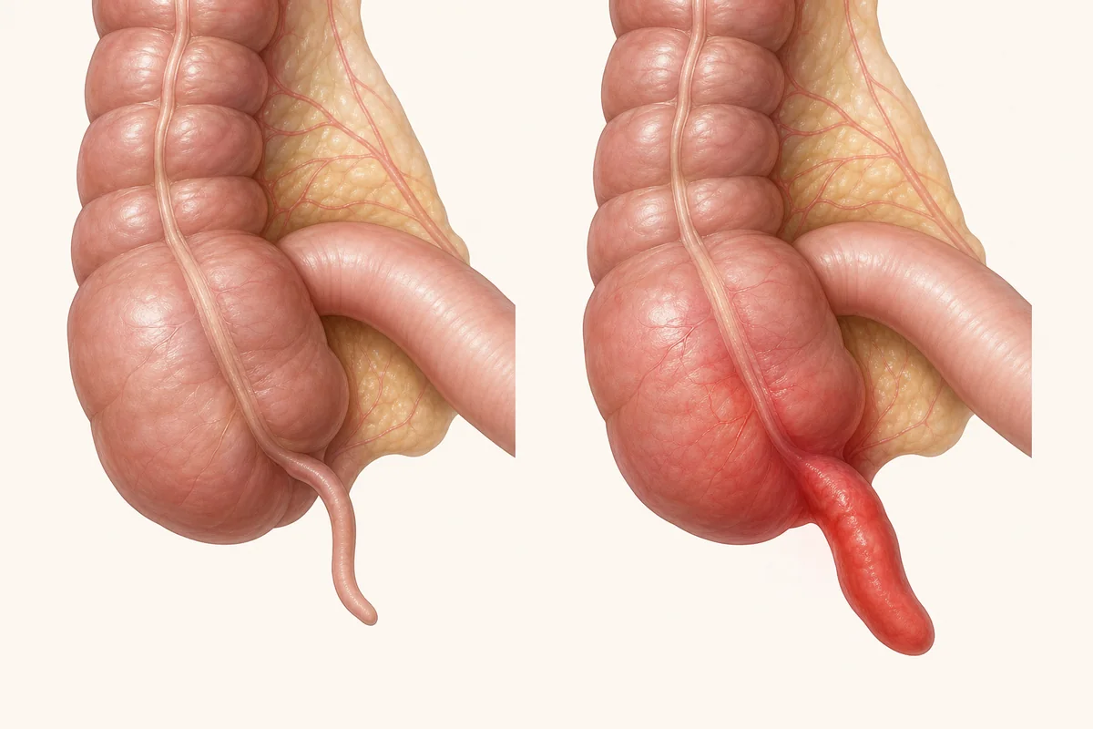 Comparison of a normal appendix and an inflamed appendix in acute appendicitis